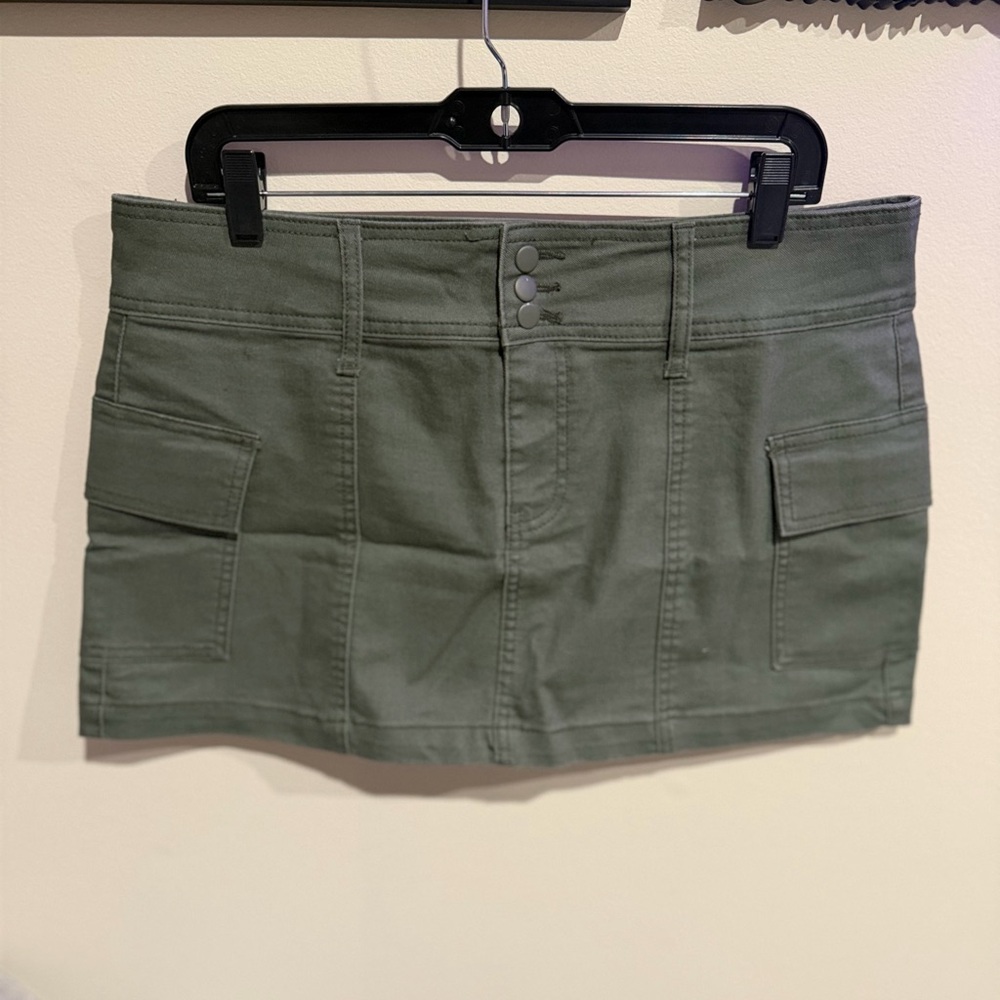 Olive Green Mini Cargo Skirt